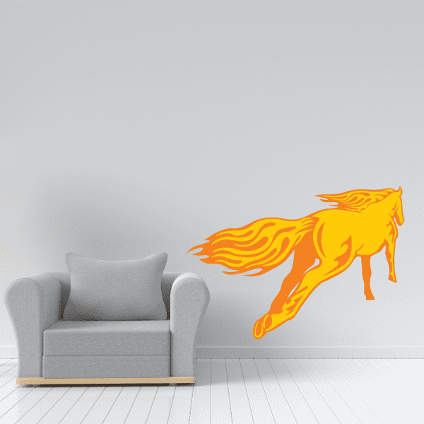 Galloping flame horse wall sticker, orange and yellow flame mane