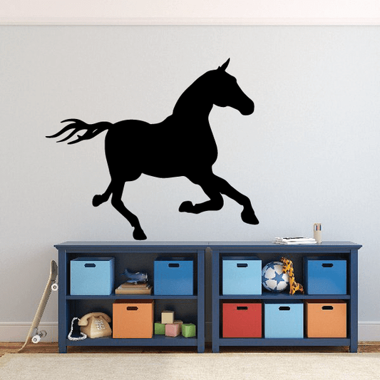 Galloping horse decal, black horse silhouette in mid-gallop