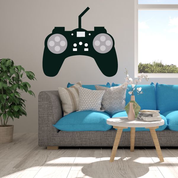 Game controller wall decal in dark green with light gray buttons and triggers