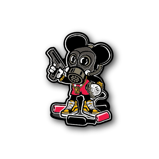 Gangster mouse vinyl sticker of cartoon mouse holding a pistol