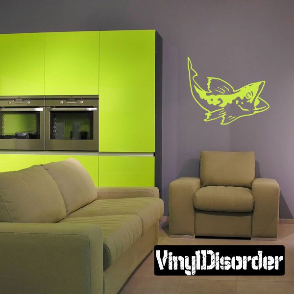 Light green gaping mouth fish vinyl decal on wall