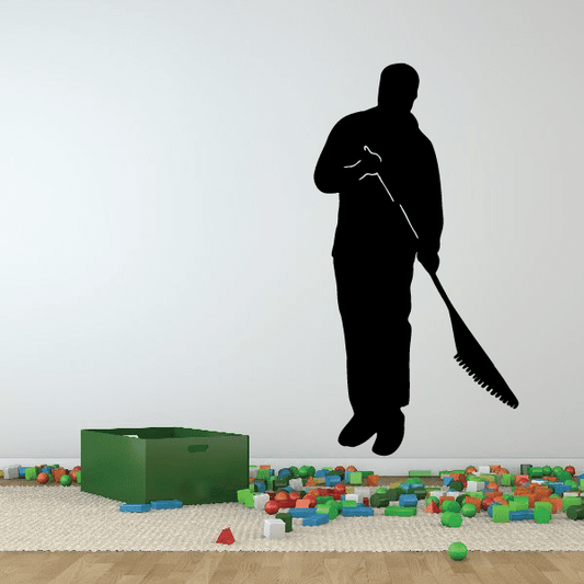 Gardner raking decal showing black gardener silhouette holding a rake