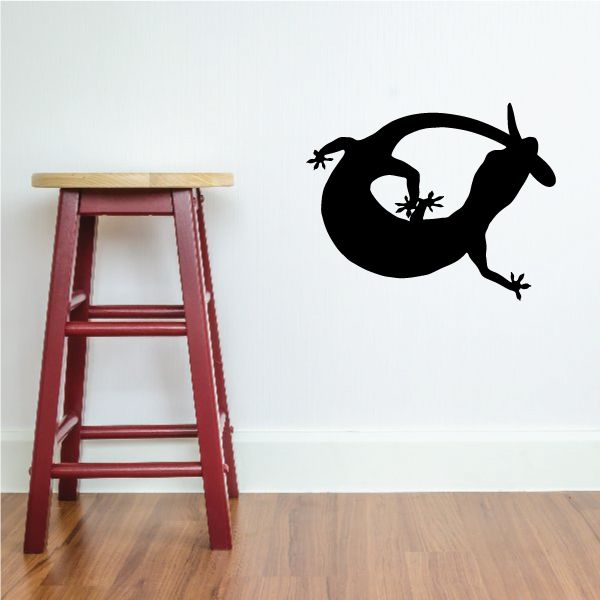 Gecko biting tail decal sticker, black lizard silhouette