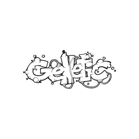 Graffiti decal featuring black cartoon face characters and stylized lettering