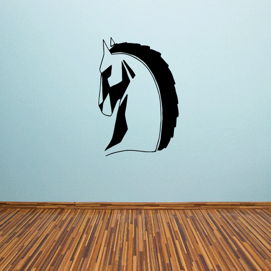 Geometric horse head decal, black and white angular silhouette