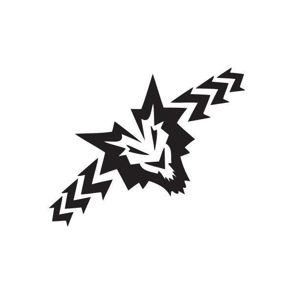Geometric wolf head decal with zigzag rays, bold black and white