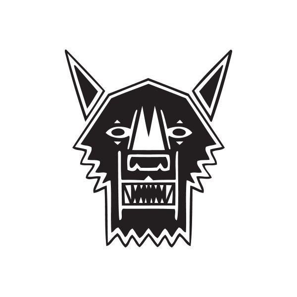 Geometric wolf head decal with black angular design and sharp ears