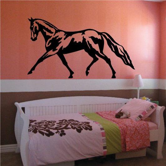 Black walking horse decal with detailed mane and legs