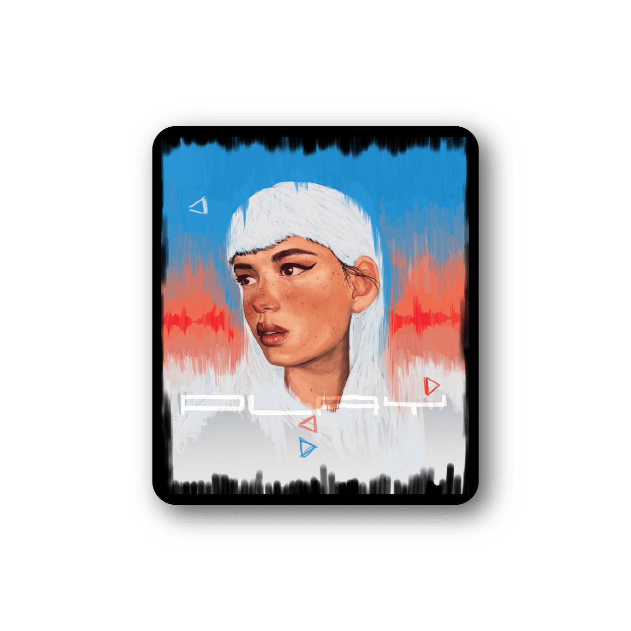 Square vinyl sticker featuring a stylized girl gamer portrait with headset
