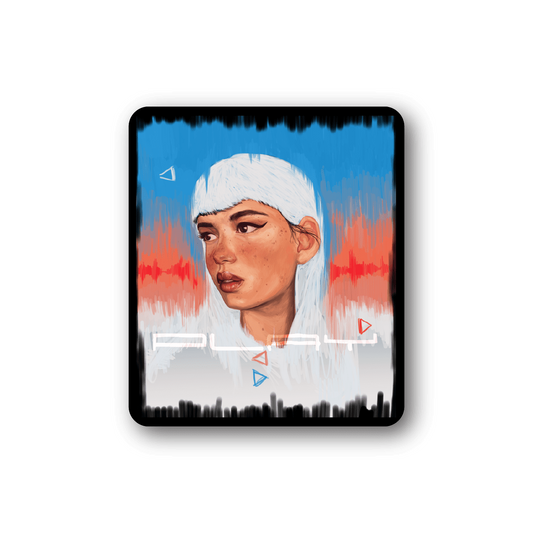 Square vinyl sticker featuring a stylized girl gamer portrait with headset
