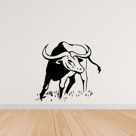 Bull decal with black-and-white charging bull graphic