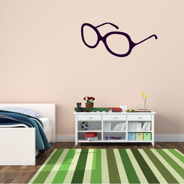 Purple outline glasses wall decal, eyeglasses with arms
