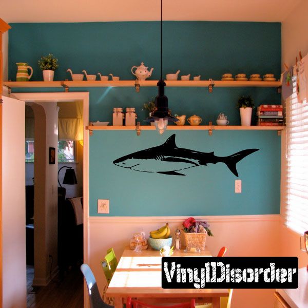 Gliding white tip shark decal: black shark with white-tipped fin.