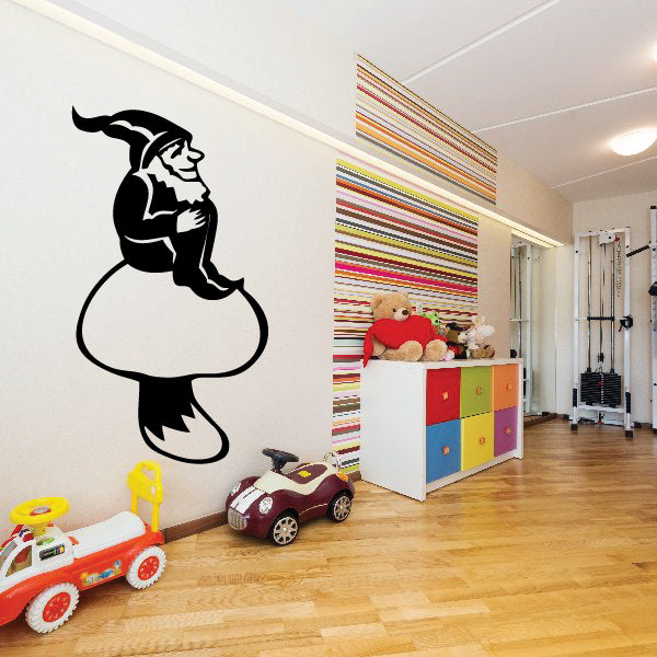 Gnome and mushroom wall sticker in a child's bedroom