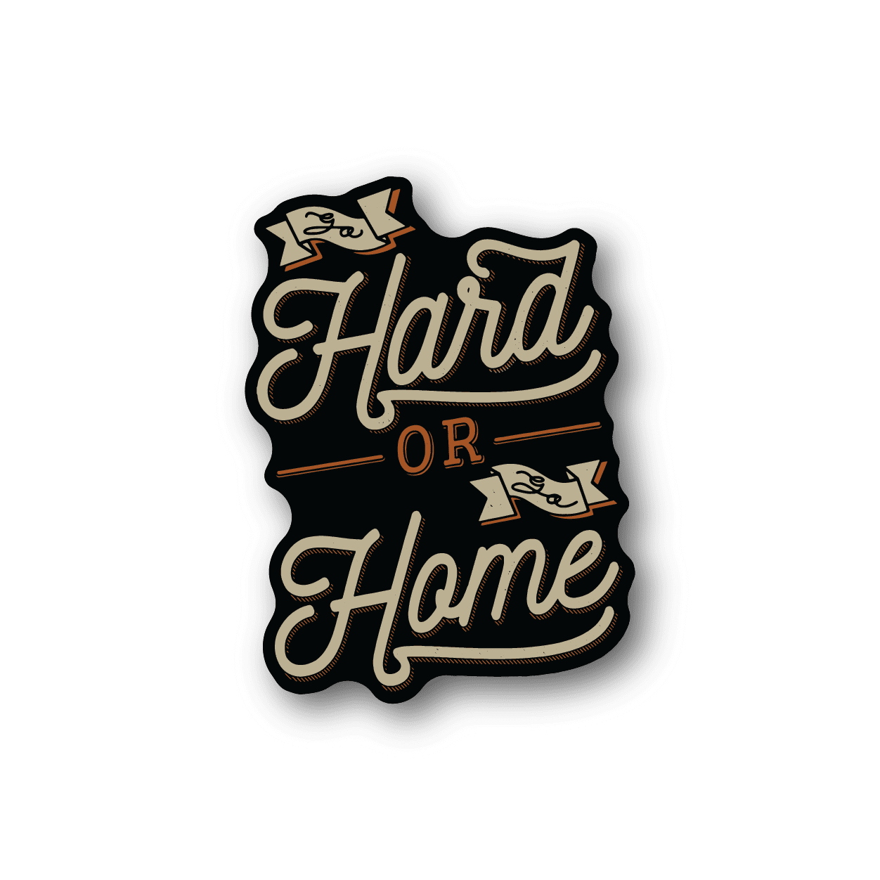 Vinyl sticker with “Hard” and “Home” lettering and small arrow accents