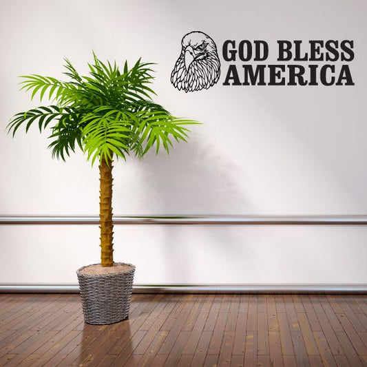 Black eagle and bold "God Bless America" wall decal lettering