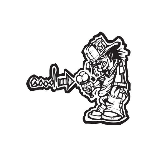 Graffiti-style ice cream character decal, black and white, sticker with outline