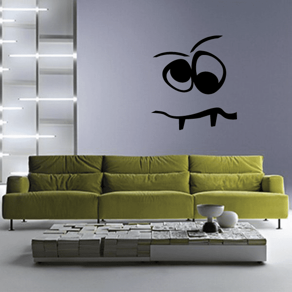Goofy face cartoon decal, black outlines and eyes, single character face design