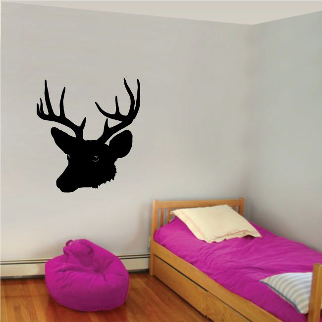 Black deer head with antlers wall decal sticker