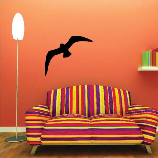 Flying seagull wall decal, black bird silhouette in flight