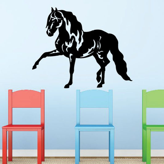 Black reaching stallion wall decal with prancing horse silhouette