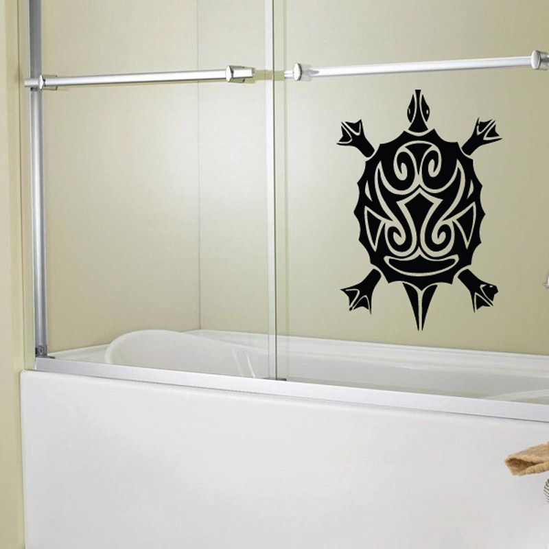 Ornate black turtle wall decal with decorative swirling lines