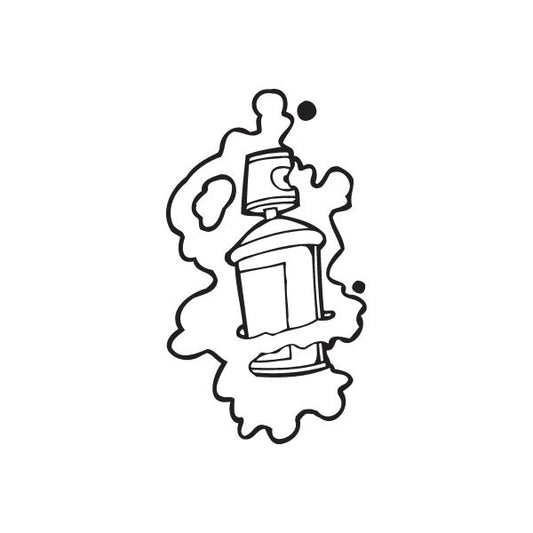 Graffiti spray can decal with black outline and mist cloud