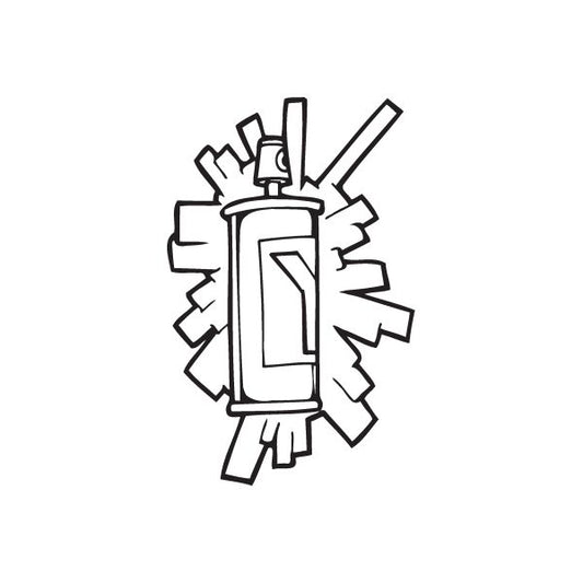 Graffiti spray can decal with bold outline, black-and-white