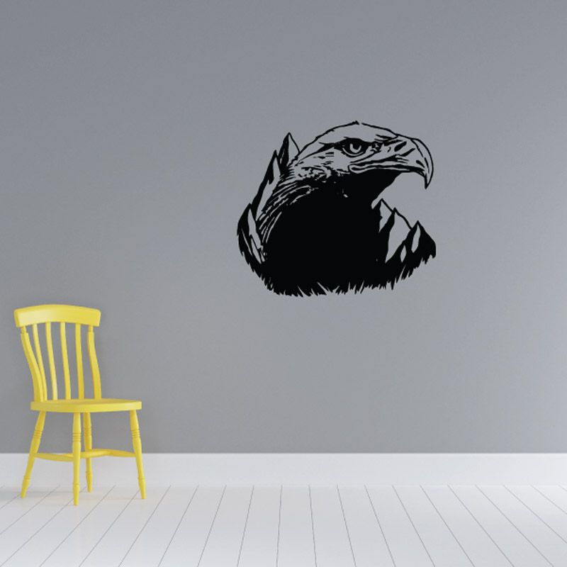 Black eagle head wall decal with detailed eye and beak