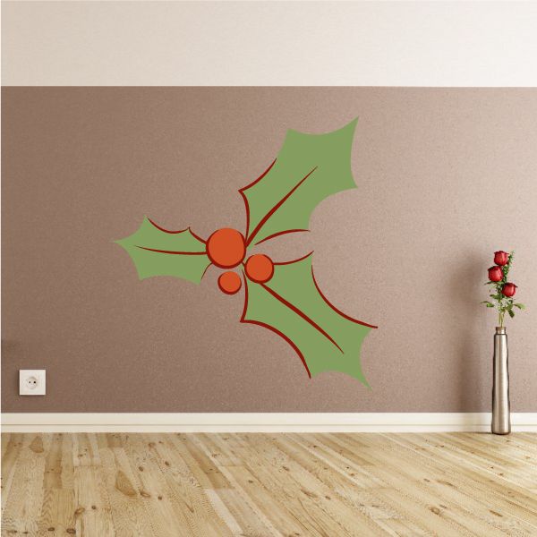 Holly berries and leaves printed decal with green leaves and red berries