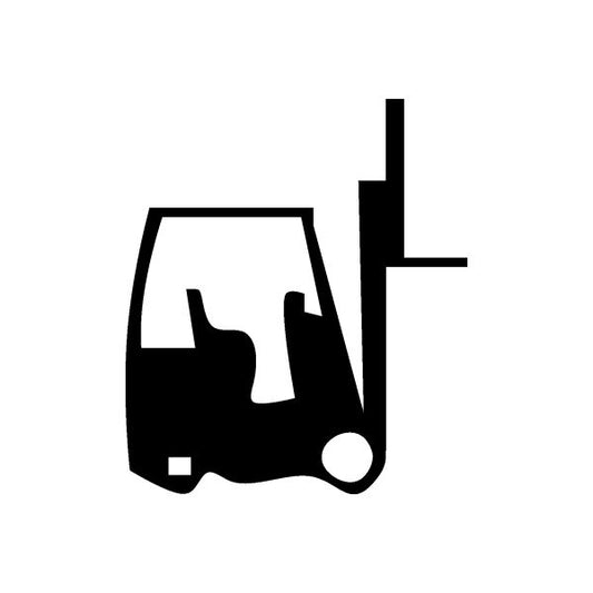 Forklift lifting graphic decal, black forklift with raised forks and round wheel