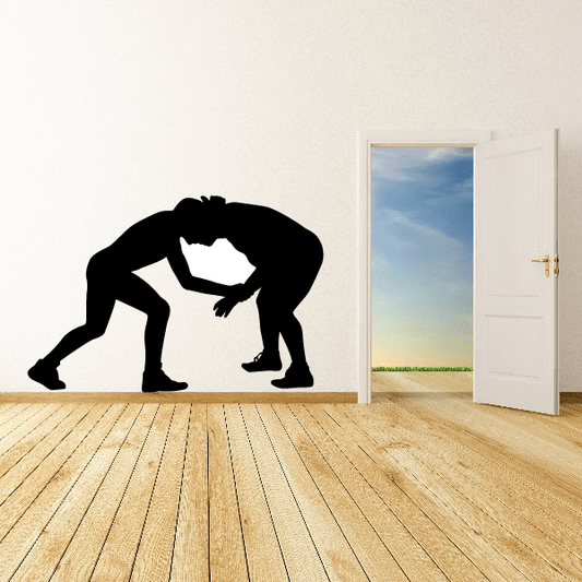 Black grappling wrestlers decal with two wrestlers in wrestling hold silhouette