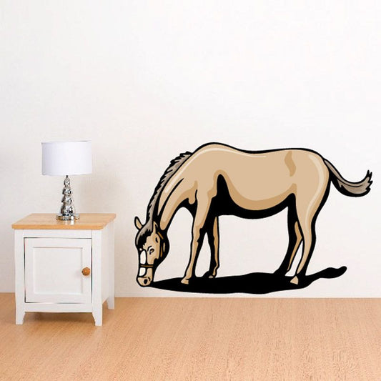 Grazing horse wall sticker: tan horse with black outline, grazing pose silhouette.
