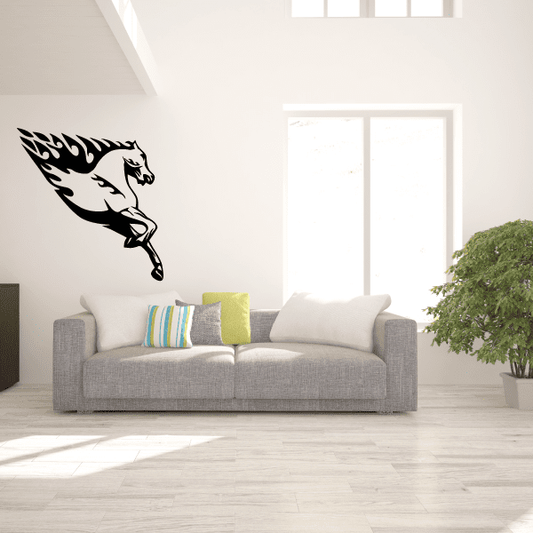 Grazing saddled horse wall decal, black silhouette