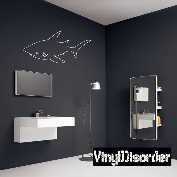 Great white shark wall decal with thin white outline, simple focused profile