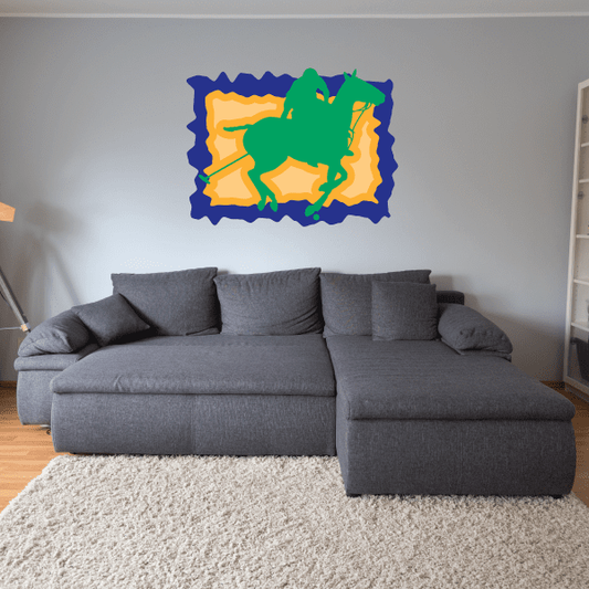 Green and blue horse wall sticker with yellow mane and green tail