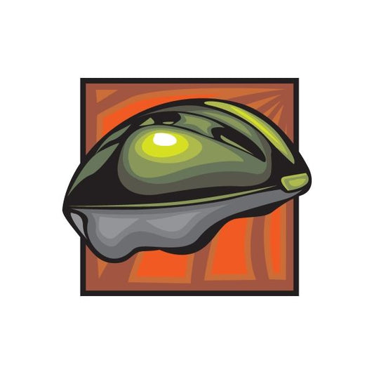 Green bike helmet sticker with cartoon visor and side profile