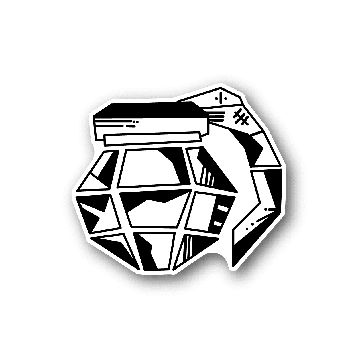 Grenade tattoo vinyl sticker with geometric black-and-white grenade design