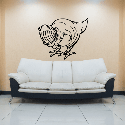 Grinning T-rex dinosaur decal with black outline and open-mouthed teeth