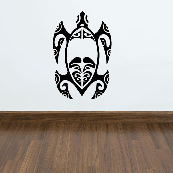 Groovy sea turtle decal, black tribal-style design