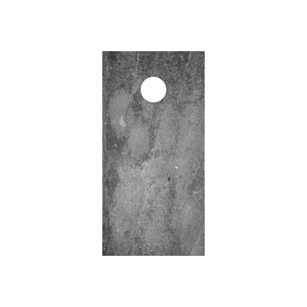 Cornhole board wrap with dark grunge texture and round hole near top