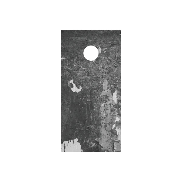 Cornhole board wrap with dark gray distressed texture and round hole cutout