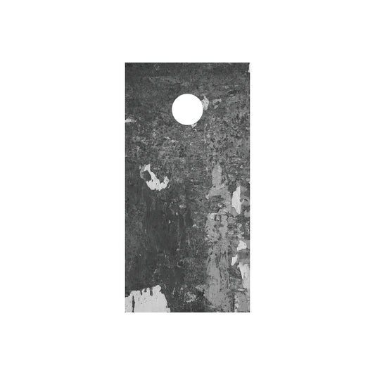 Cornhole board wrap with dark gray distressed texture and round hole cutout