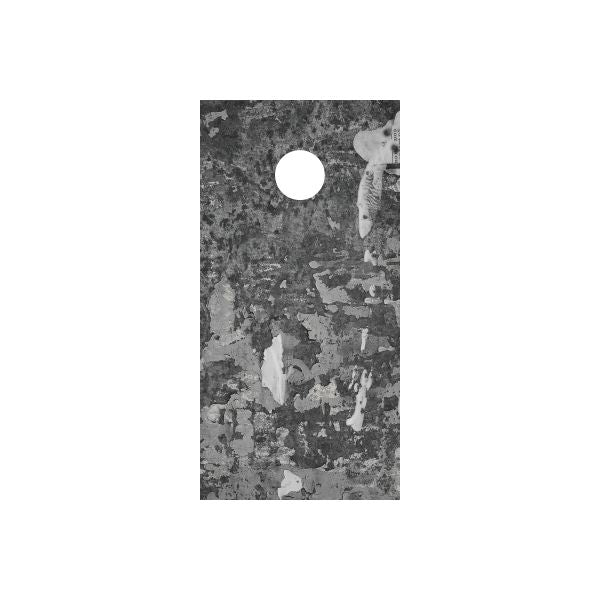 Cornhole board wrap with dark gray grunge pattern and round center hole
