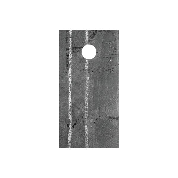 Gray grunge cornhole board wrap with distressed vertical stripe pattern and round hole