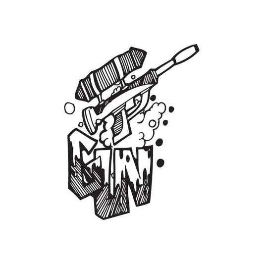Gun graffiti decal sticker with black spray-paint style weapon illustration