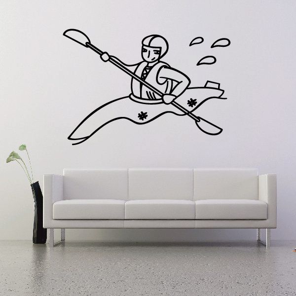 Kayaking kayak wall decal: paddler with kayak and oar outline, vinyl sticker