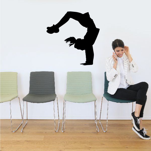 Gymnastics wall decal, black gymnast silhouette vinyl sticker for walls