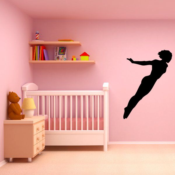 Gymnastics wall decal of black gymnast in mid-air split pose