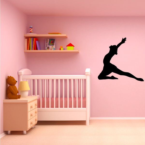 Gymnastics wall decal vinyl of black gymnast silhouette mid-split